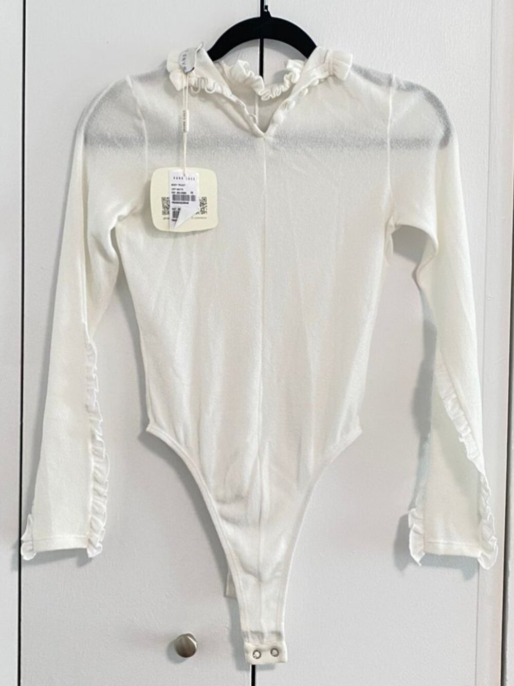 Off-White Ruffle Mock Neck Long Sleeve Bodysuit